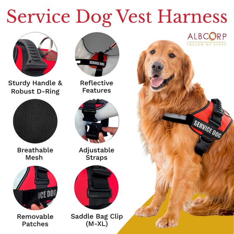 ALBCORP Service Dog Vest Harness â€“ Reflective, No-Pull Harness with Handle & Comfy Mesh Padding â€“ Sizes XXS-XL for Puppies, Small & Large Dogs â€“ 2 Removable Service Patches Included (Small, Red Camo) - Image 4